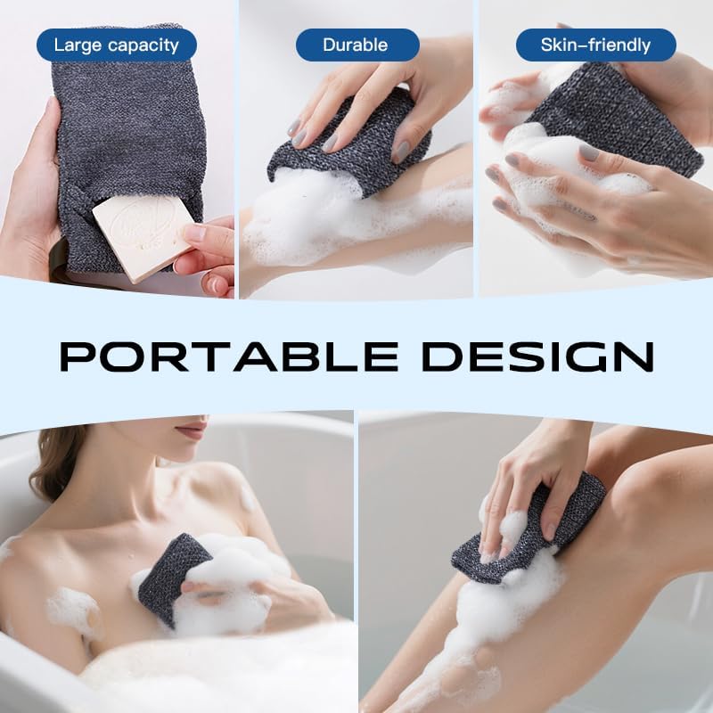 4 Pack Travel & Bath Essentials Set – Toiletry Bag for Men & Women with Soap Saver Pouch and Natural Loofah Body Scrubber, Exfoliating Shower Accessories for Home and Travel - Image 5