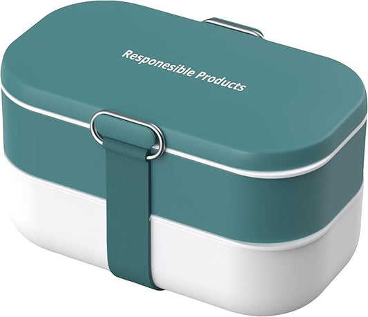 Responsible Products Leak Resistant Bento Box with Tableware for Adult - Teens, Insulated Lunch Box for Women - Men - Girls - Boys, BPA Free, Dishwasher Safe, Microwave Safe, Freezer Safe, 46 oz