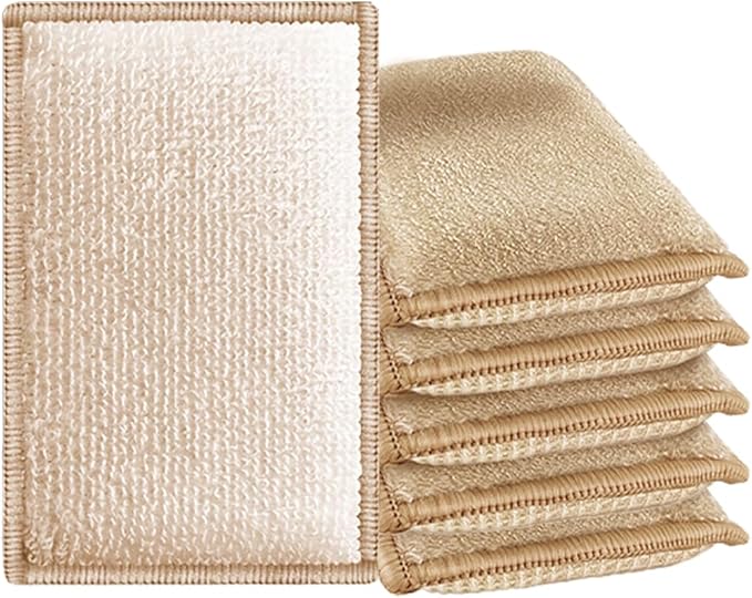Bamboo Dish Sponge Natural Kitchen Scrub Sponges-Beige,6 Pack