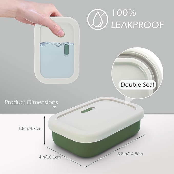 Silicone Enhanced Leak Proof Travel Soap Case, Vented Shampoo Bar Holder, Large Bar Soap Box with Lid Portable Soap Dish with Draining Layer (Offwhite& Green)