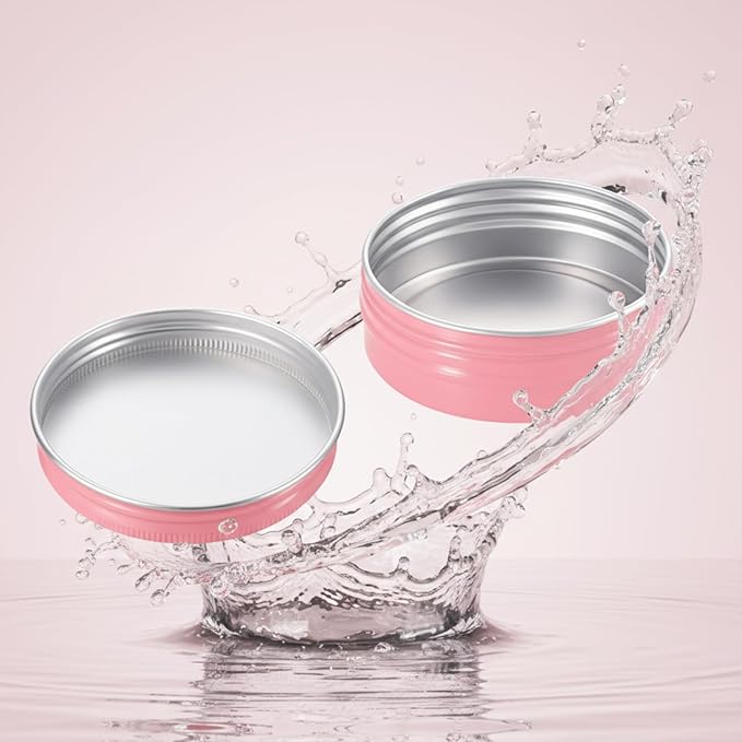 Patelai 72 Pcs 2 oz Aluminum Tins Salve Containers with Screw Lid and Labels Round Cans Travel Cosmetic Metal Tins Jar for Candles Lotion Bars Balms Food Spice Candies DIY Crafts(Pink)