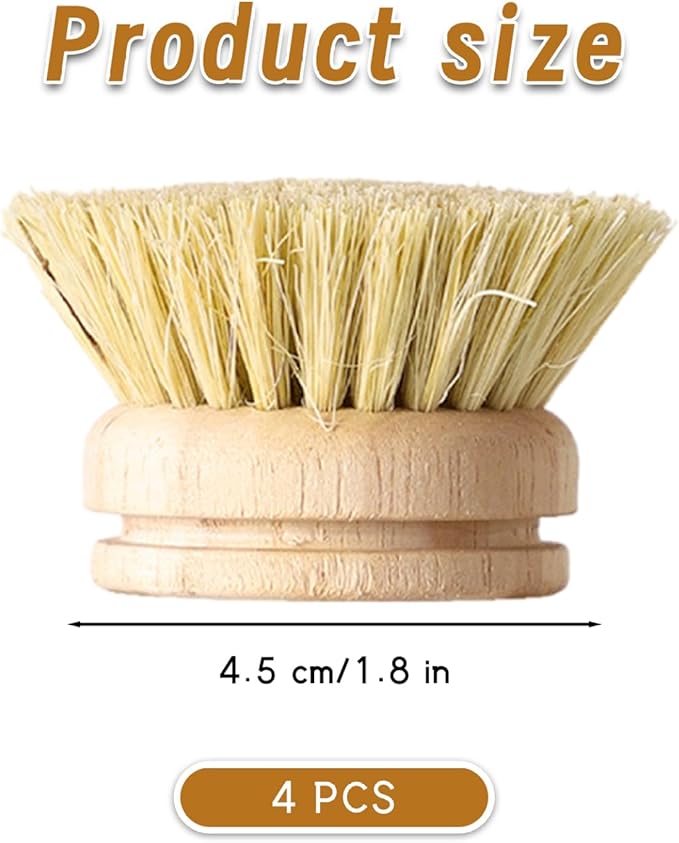 4Pcs Natural Dish Brush Bamboo Wood Handle, Wooden Dish Scrubber, Eco-Friendly Bamboo Brush for Dishes (1.8x1.8 inch)