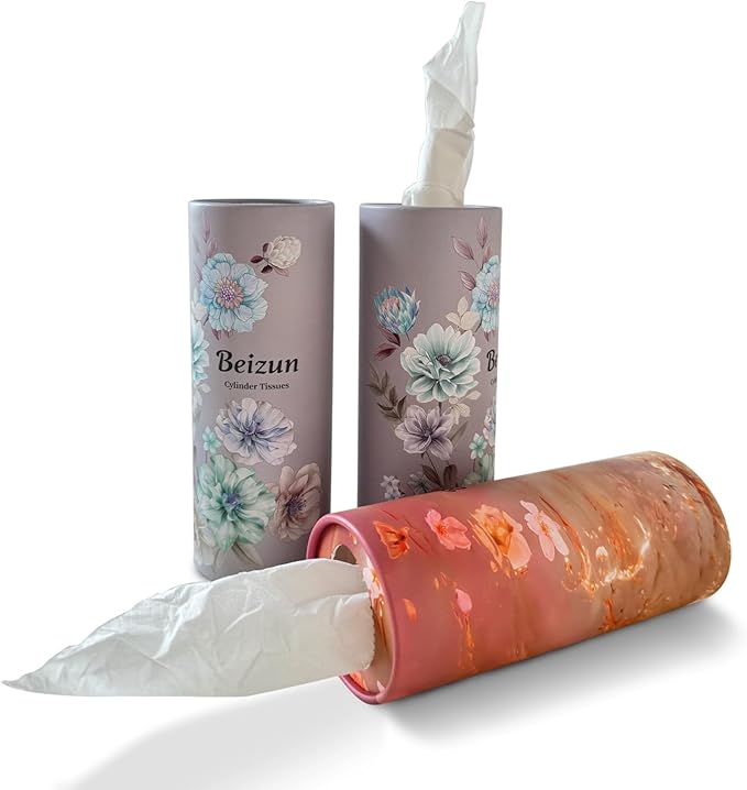 Beizun Car Tissue Holder with Facial Tissues - 4 PK - Travel Tissue Tubes Box Container Perfect Fit for Car Cup Holder