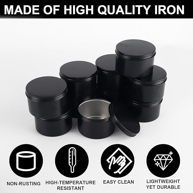 42 Pack Round Cans with Screw Lid 7 Oz Aluminum Metal Tins DIY Food Candle Containers for Lotion Bars, Balms, Salve, Spices, Beard Balm, Crafts with 4 Markers 6 Sheets Label Stickers (Black)