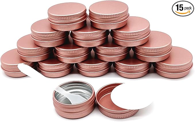 15pack 15g Travel Size Aluminum Tins, 15ml Metal Tin Cans 1/2 oz Container Small Cans with Screw Lid for Makeup Sample, Nails, Lip Gloss Balm, Salve, Slime, Spices, Candy, Paint, Candle, Tea