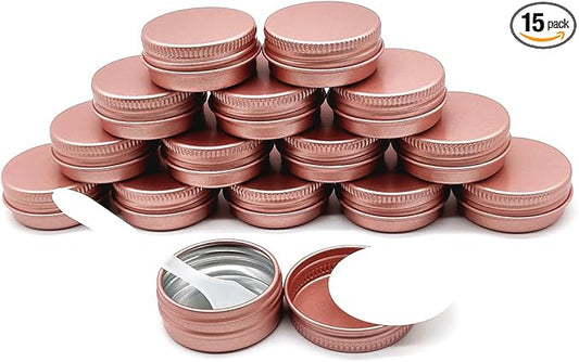15pack 15g Travel Size Aluminum Tins, 15ml Metal Tin Cans 1/2 oz Container Small Cans with Screw Lid for Makeup Sample, Nails, Lip Gloss Balm, Salve, Slime, Spices, Candy, Paint, Candle, Tea