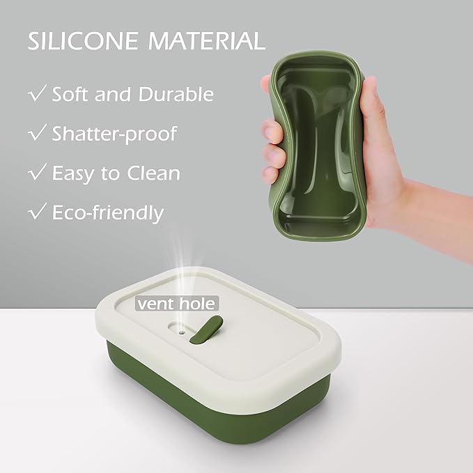 Silicone Enhanced Leak Proof Travel Soap Case, Vented Shampoo Bar Holder, Large Bar Soap Box with Lid Portable Soap Dish with Draining Layer (Offwhite& Green)