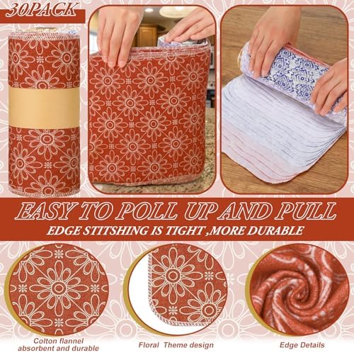 Redbaker 30 Pcs 18 Pcs Reusable Paper Towel for Kitchen,Bohemian - Image 4