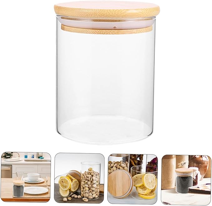 3 Pcs Glass Storage Jars with Wooden Airtight Lids Kitchen Sealed Containers for Snacks Tea Candy Flour Pantry Organization