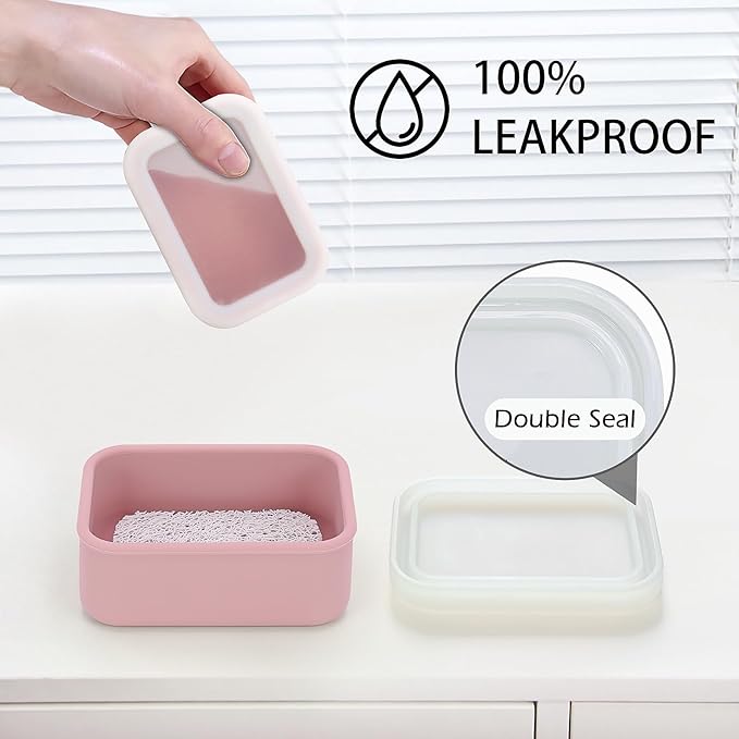 Silicone Bar Soap Travel Case,Compact Leak Proof Soap Dish with A See-Through Lid,Portable Soap Bar Holder for Traveling,Camping,Gym,Outdoor(Clear&Pink)