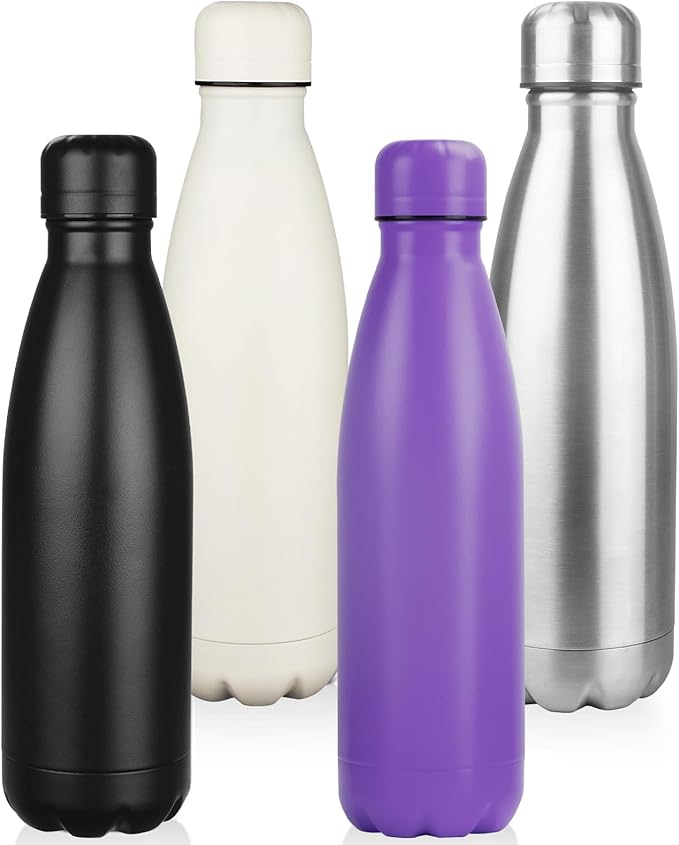 OWS 17oz Insulated Water Bottles Bulk 1/2/4 Pack, Metal Sports Water Bottles, Double Wall Vacuum BPA-Free Flask for School, Sports(multi 4pcs)