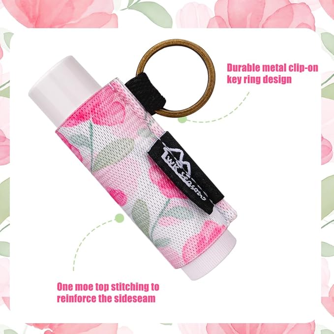 WK IEASON Lip Balm Holder Keychain, Stocking Stuffers For Teen Girls, 8PCS Clip on Lip Gloss Holder Compatible With Chapstick, Burt's Bees Sleeves Holder Key Chains Women Cute Elastic Lipstick Holder