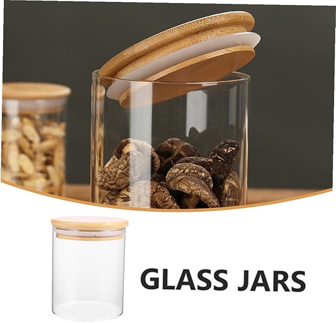 3 Pcs Glass Storage Jars with Wooden Airtight Lids Kitchen Sealed Containers for Snacks Tea Candy Flour Pantry Organization