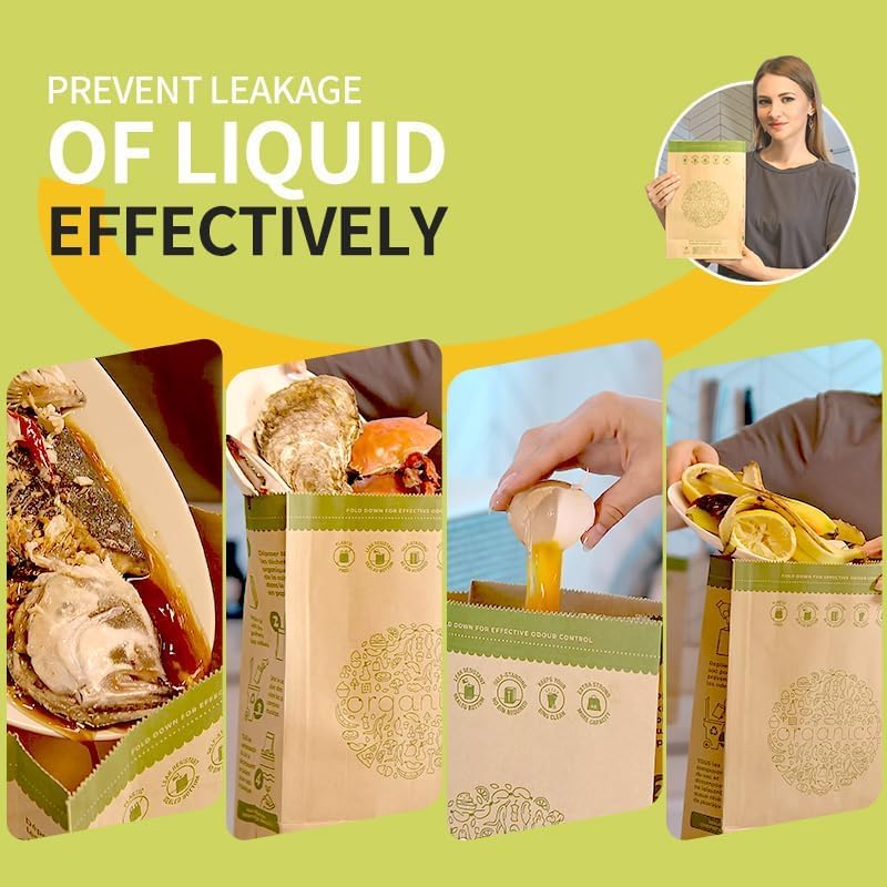 HYTREND-Kitchen Food Waste Bag-120 Bags-%100 Compostable paper Bag - Leak Resistant - Small-Certified by BNQ and BPI,CMA-I,CMA-W - Image 4