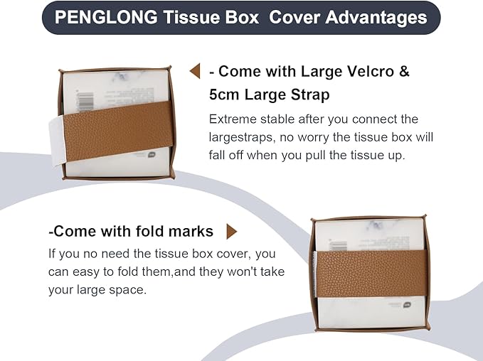 Tissue Box Cover 5X5X5'' PU Leather Tissue Holder Square Tissue Cube Box Organizer for Bathroom Vanity Countertop, Car, Night Stands, Office, Home, Kitchen (2Pack, Brown)