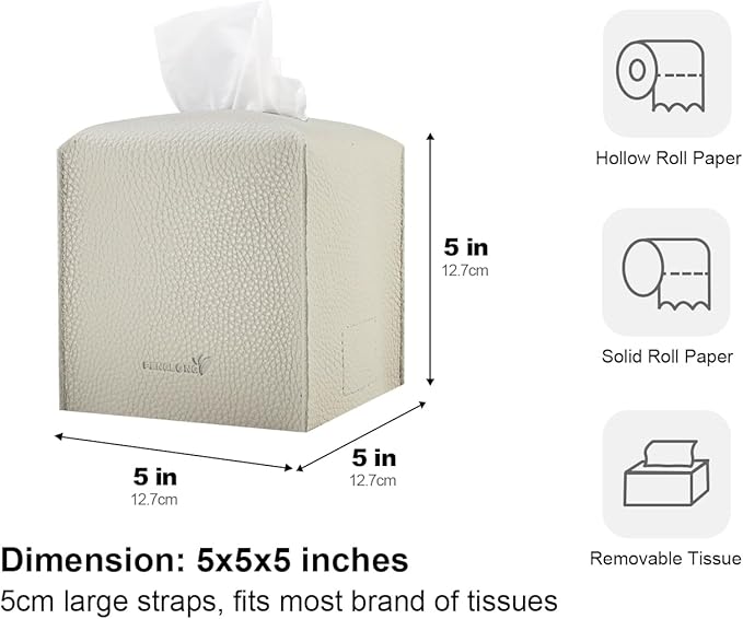 Tissue Box Cover 5X5X5'' PU Leather Tissue Holder Square Tissue Cube Box Organizer for Bathroom Vanity Countertop, Car, Night Stands, Office, Home, Kitchen (2Pack, Lime White)