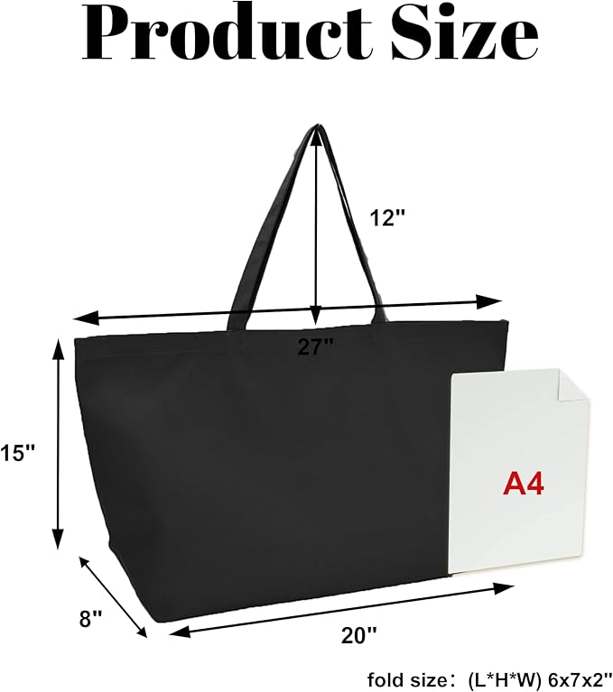 Large Canvas Tote Bag - Reusable Grocery Bag Foldable Heavy Duty Shopping Bag for DIY Art Crafts Painting Embroidery