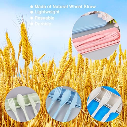 YDYTOP Reusable Travel Utensils Set with Case, Beige Wheat Straw Portable Knife Fork Spoons Tableware, Eco-Friendly BPA Free Cutlery for Kids and Adults as Travel Picnic Camping Utensils - Image 5