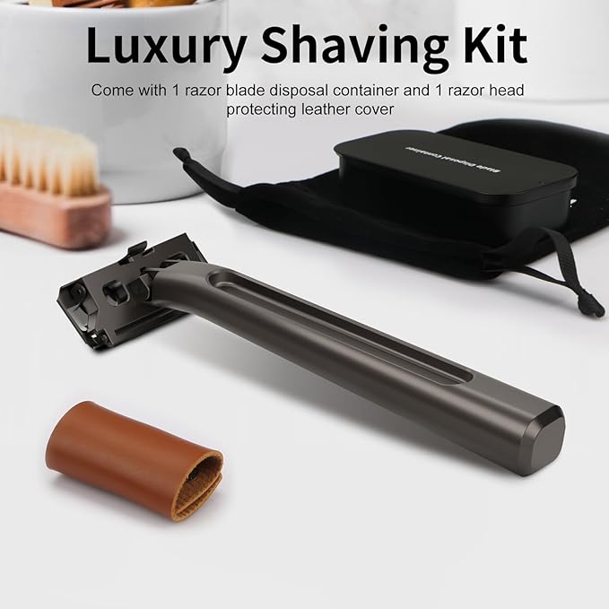 Razors for Men, Dual-Blade Safety Razor with Pivoting Head, Reusable Metal Shaving Razor, with 10 Double Edge Blades, Smooth Close Shave, Matte Black