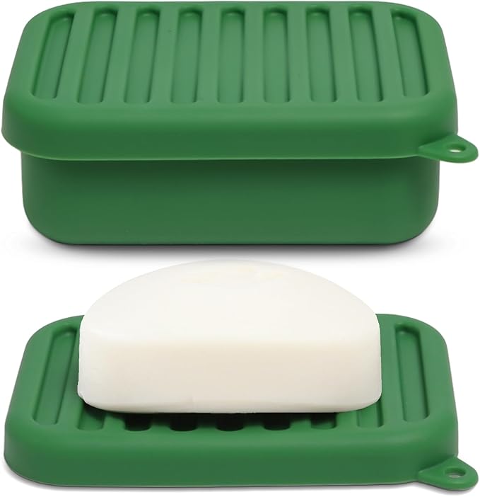 Superior Leak-Proof Silicone Travel Soap Case with Drainage Lid/Layer, Compact Bar Soap Container, Durable Soap Holder for Camping, Gym, and Travel Size Toiletries (Mint-Green)