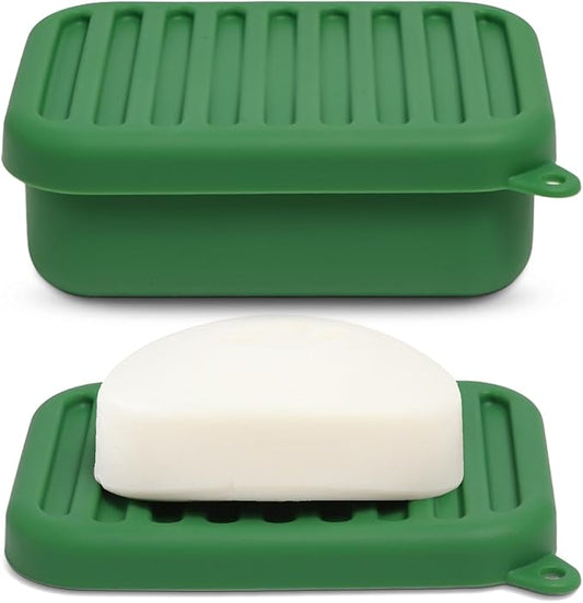 Superior Leak-Proof Silicone Travel Soap Case with Drainage Lid/Layer, Compact Bar Soap Container, Durable Soap Holder for Camping, Gym, and Travel Size Toiletries (Mint-Green)
