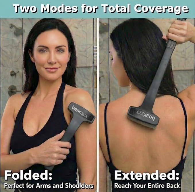 bearback Lotion Applicator for Back & Body - Long Reach Folding Handle with Reusable Foam Rollers - Apply Lotion, Medication, Ointment, Sunscreen, Self Tanner - (Black) (Handle with 2 Rollers)
