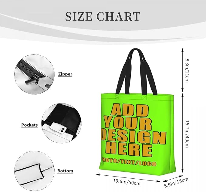 Custom Large Black Tote Bag With Pocket Extra Large Reusable Grocery Bags