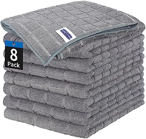 Kitchen Towels, 8 Pack Microfiber Cleaning Cloth, 25'' x 15'' Dish Towels, 270 GSM Checkered All-Purpose Reusable Lint Free & Absorbent Hand Towels for Kitchen Home Tea Bar Shop by HOMERHYME