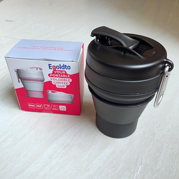 Collapsible Coffee Cup, 2 Pack 16 OZ 480ml Silicone Travel Folding Cup, Leak Proof BPA Free Portable Cup, Travel mug with Lids for Camping hiking