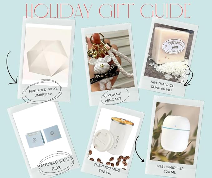 KaroZi Gift Basket for Every Occasions with Umbrella, Travel Mug, Thai Rice Soap, Keychain Pendant, USB Humidifier, Handbag