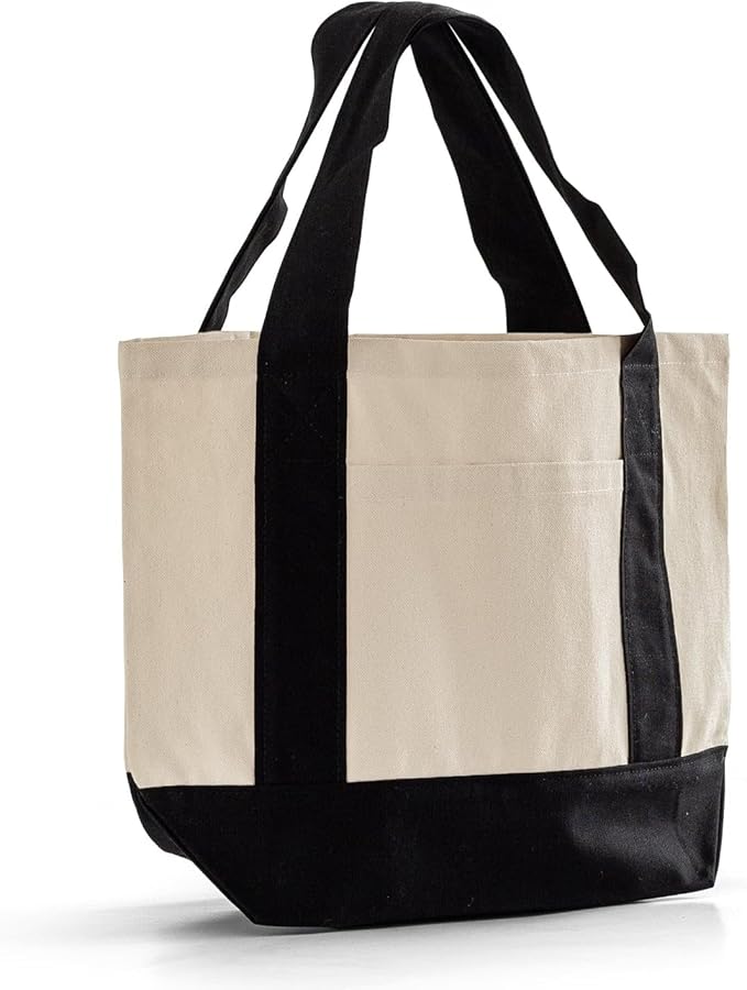 12 Pack Mini Iconic Canvas Shopping Bags with Gusset – Reusable Eco-Friendly Tote Bags with Handles
