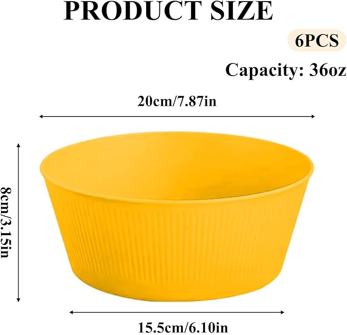Old Tjikko Wheat Straw Bowls, Set of 6 Large unbreakable bowls, 100% BPA-Free Wheat Straw Fiber Snack Bowl, Stackable Large Bowl for Christmas Parties, Microwave Sup