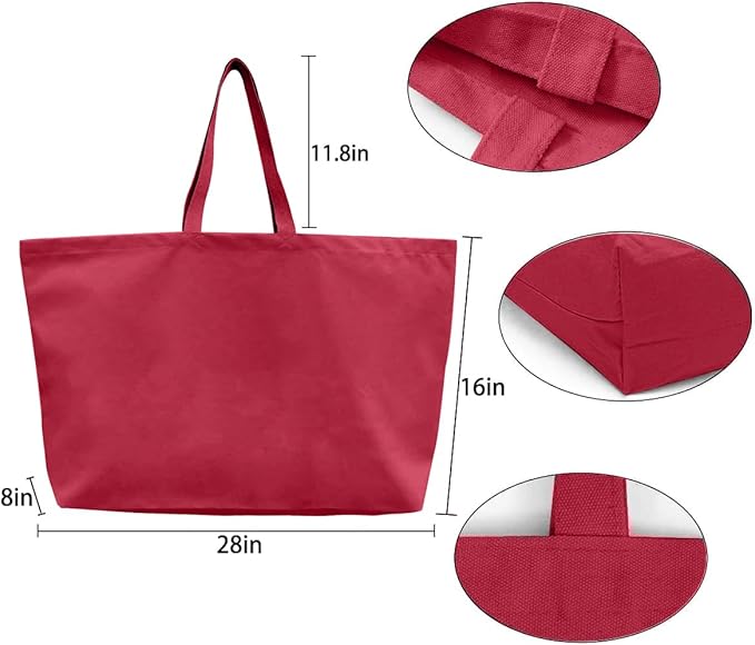 Large Canvas Tote Bag-Extra Big Shopping Beach Totes Bags Reusable Largest Grocery Plain Solid Bag 28"x8"x16"