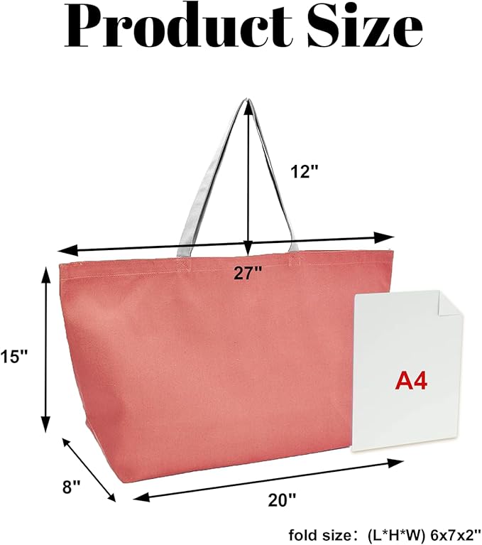 Large Canvas Tote Bag - Reusable Grocery Bag Foldable Heavy Duty Shopping Bag for DIY Art Crafts Painting Embroidery