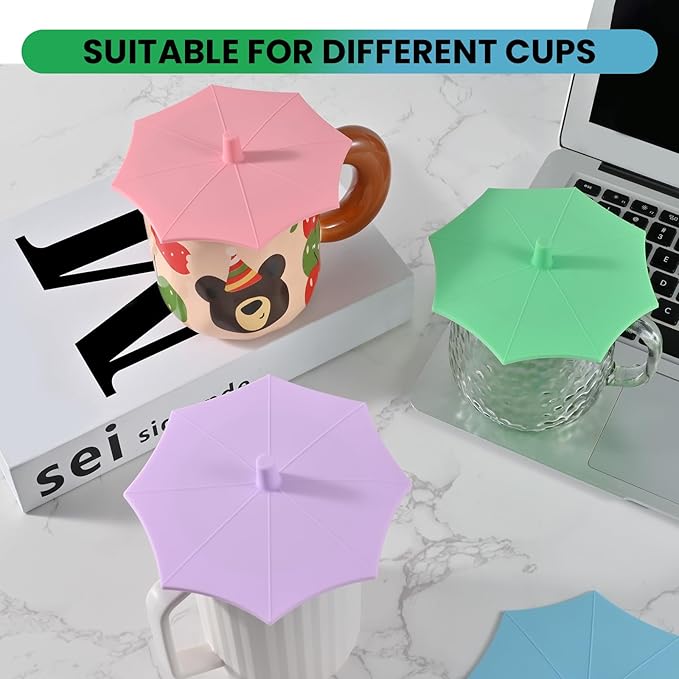 Silicone Cup Covers (Set of 4) ， Multicolored Silicone Lids for Mugs, Cups, Tea Pots,Flexible Mug Covers，Hot Cup Lids for Coffee & Tea