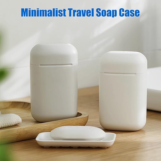 Minimalist Travel Soap Case with Removable Draining Tray, Enhanced Leak-Proof Travel Soap Container with Silicone Seal, Compact Portable Travel Soap Dish, White, 1 Pack