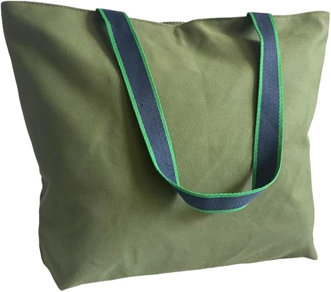 16OZ Cotton Canvas Zipper Closure Lined Grocery Shopping Beach Casual Multi Purpose Tote X-Large