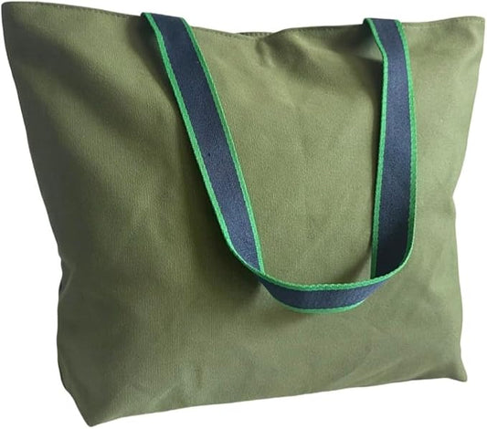 16OZ Cotton Canvas Zipper Closure Lined Grocery Shopping Beach Casual Multi Purpose Tote X-Large