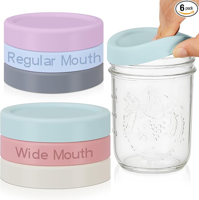 6 Pcs Mason Jars 3 Wide and 3 Regular Mouth Lids Mason Jar Lids Thickened Leak Proof Lid for 86 mm and 70 mm Wide and Regular Mouth, Reusable Canning Jar Caps (Morandi)