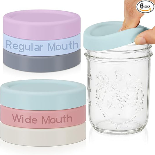 6 Pcs Mason Jars 3 Wide and 3 Regular Mouth Lids Mason Jar Lids Thickened Leak Proof Lid for 86 mm and 70 mm Wide and Regular Mouth, Reusable Canning Jar Caps (Morandi)