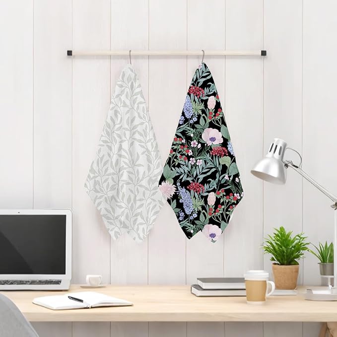 Jztco 2Pcs Vintage Watercolor Floral Kitchen Towels 24x14 Inch, Leaves Seamless Pattern Hand Towels for Kitchen Bathroom Decor, Absorbent Microfiber Dish Cloth Tea Towel, Housewarming Gifts for Women