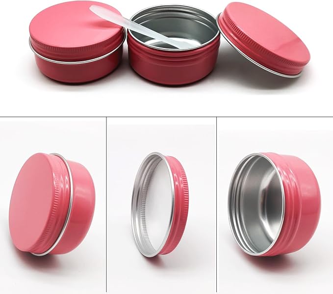 10pack50ml Pink Aluminum Tin, 50 Gram Containers Leak Proof Cosmetic Jars, 50g Small Makeup Containers Round Screw Lids for Cosmetic, Salves, Lip Balms, Toner, Cream, Candle, Tea, Beads