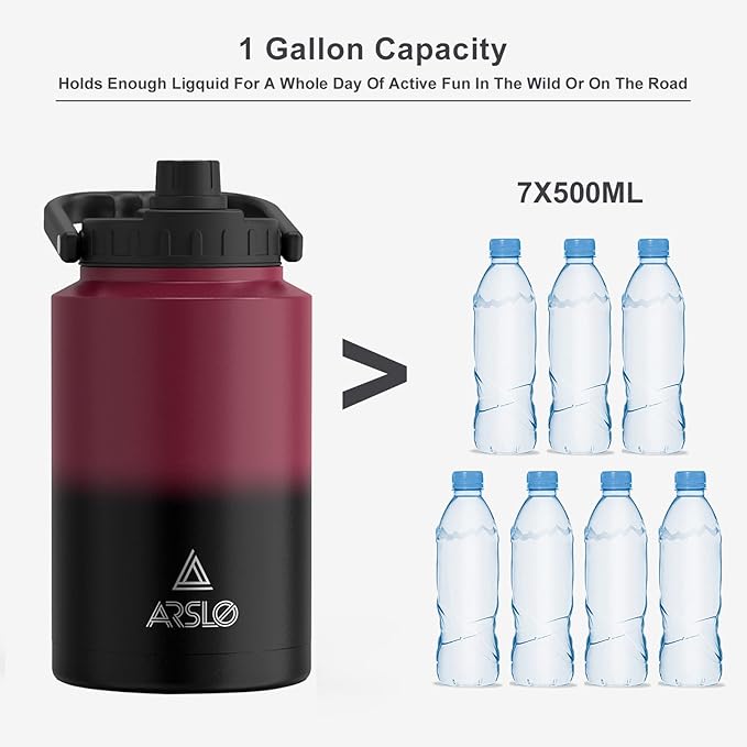 large Insulated Water Jug With Handle, One Gallon Insulated Water Bottle, 1 Gallon Stainless Steel Water Jug