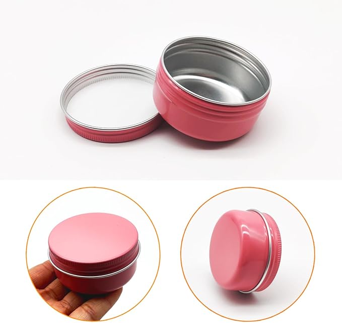 10pack50ml Pink Aluminum Tin, 50 Gram Containers Leak Proof Cosmetic Jars, 50g Small Makeup Containers Round Screw Lids for Cosmetic, Salves, Lip Balms, Toner, Cream, Candle, Tea, Beads