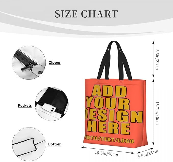 Custom Large Black Tote Bag With Pocket Extra Large Reusable Grocery Bags