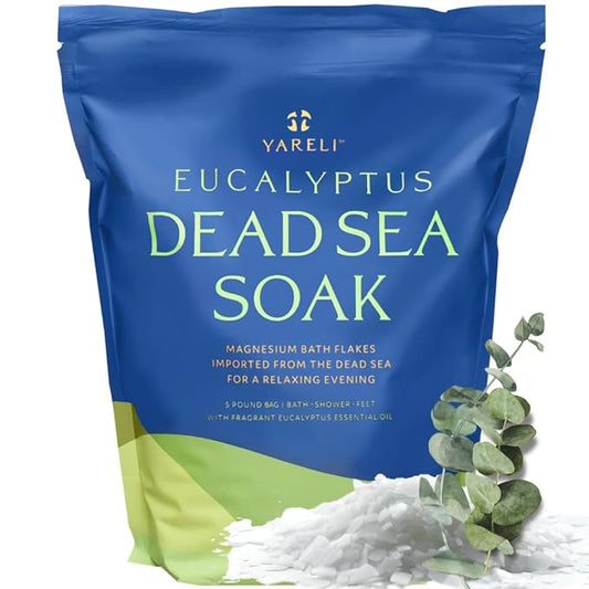 Yareli Magnesium Flakes, 5lb Eucalyptus, Dead Sea Bath and Foot Soak, Alternative to Epsom Salt with Over 250,000mg of Magnesium Chloride Per Bag