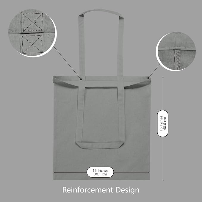 TOPDesign 24-Pack Economical 16"x15" Light Grey Cotton Tote Bags, Lightweight Medium Reusable Grocery Shopping Cloth Bags, Suitable for DIY, Advertising, Promotion, Gift, Activity
