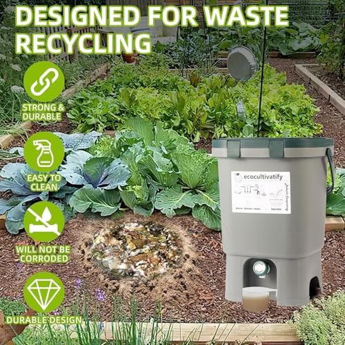 20L Bokashi Compost Bin, 5.28 Gallon Compost Bin for Kitchen Composter with Lid, Bokashi Start Kit with Bran (Tan & Dark Green) (18.8L/5 Gal Grey) - Image 6