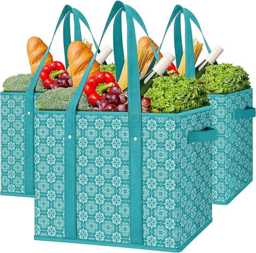 Reusable Grocery Bags 3 Pack, Foldable & Water Resistant Shopping Bags by WiseLife