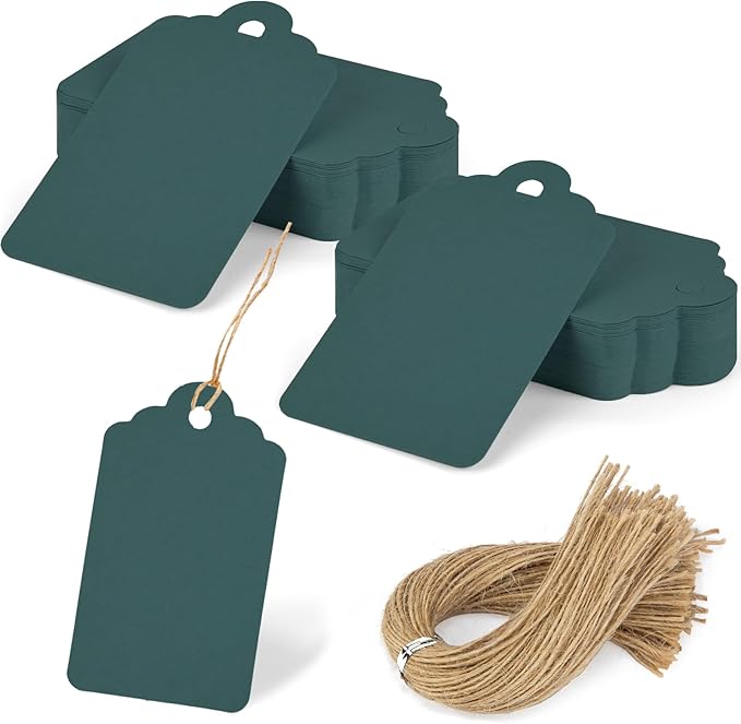 SallyFashion 120PCS Gift Tags with String Attached, 1.6 x 2.8 inch GreenPaper Hang Tags for Clothes DIY Crafts Wedding Holiday (Green)